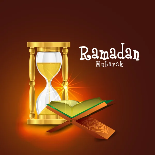 Ramadan Kareem firande med Quran Shareef och sand klocka. — Stock vektor