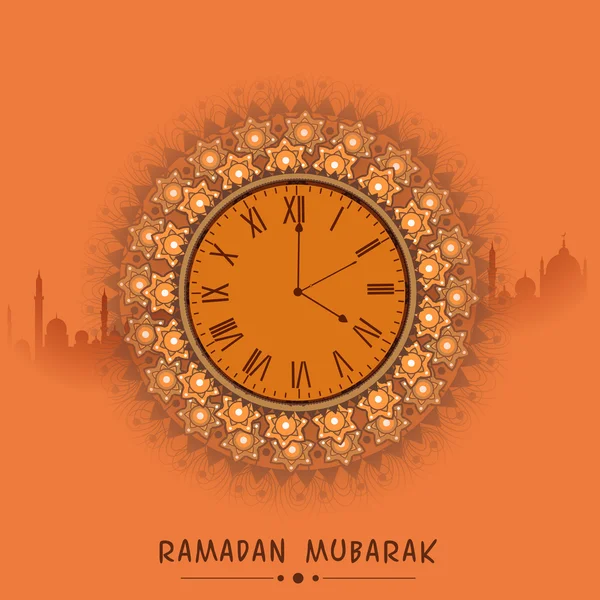 Hermoso reloj para la celebración del Ramadán Mubarak . — Archivo Imágenes Vectoriales