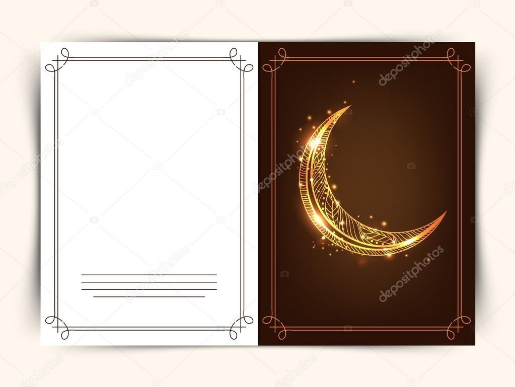 Greeting card with golden moon for Eid festival celebration.