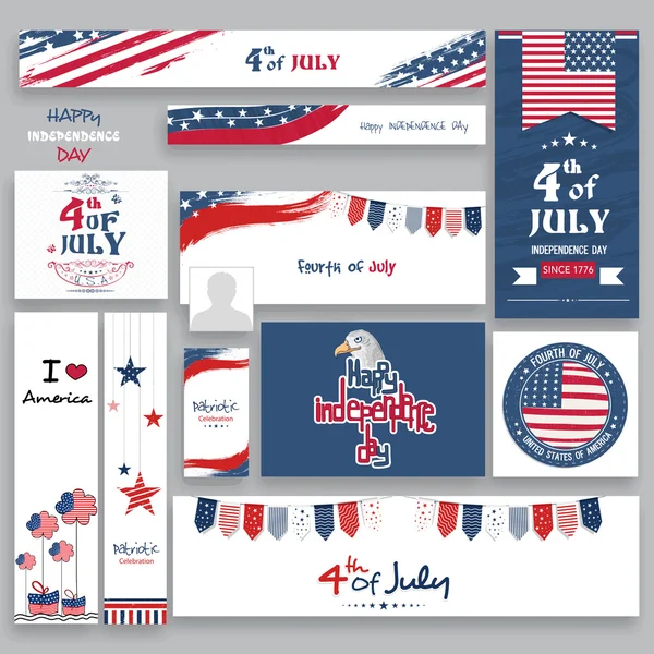 Social media post or headers for American Independence Day. — Stock Vector