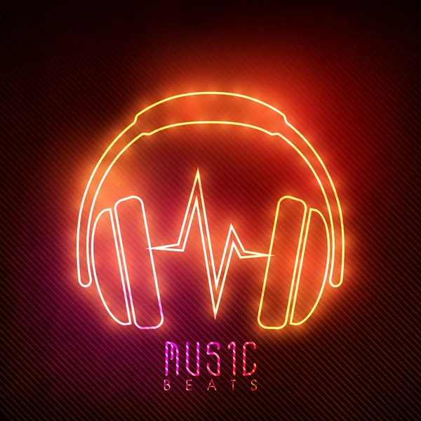 Neon headphone for music. — Stock Vector