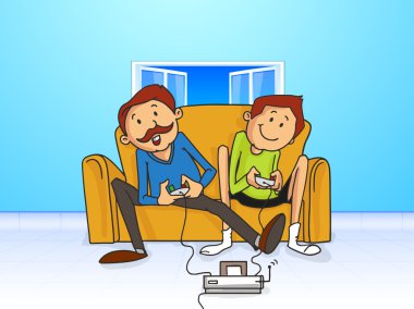 Adam ve oğlu ile mutlu Babalar günü kutlama.