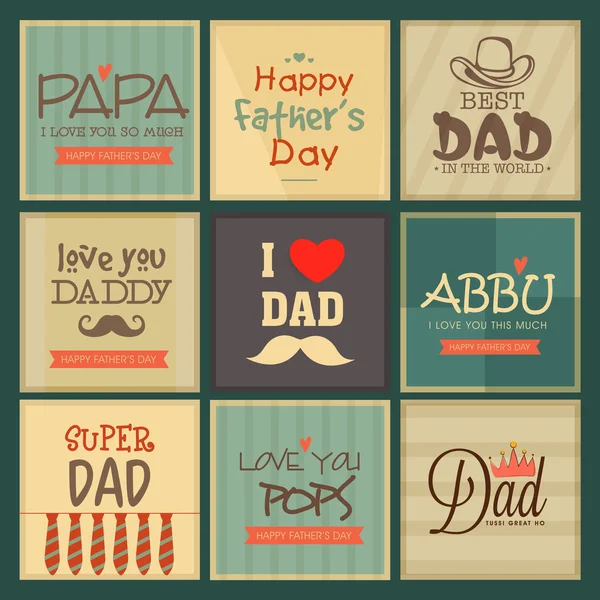 Conjunto de tarjetas de felicitación para el feliz Día del Padre . — Vector de stock