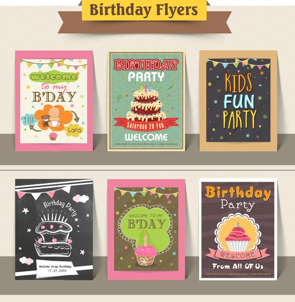 Collectie van stijlvolle verjaardag partij flyers. — Stockvector