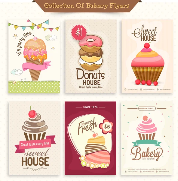 Collection de flyers de boulangerie pour maison sucrée . — Image vectorielle