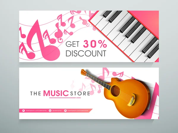 Web koptekst of banner voor music store. — Stockvector