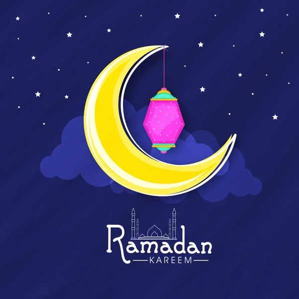 Arabic lantern with moon for Ramadan Kareem celebration.