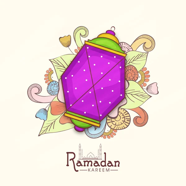 Ramadan Kareem celebration with colorful arabic lamp. — Stock Vector