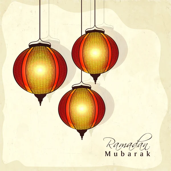 Ramazan Mubarak kutlama için ışıklı fenerler. — Stok Vektör