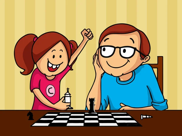 Father and daughter playing chess for Father's Day. — Stock Vector