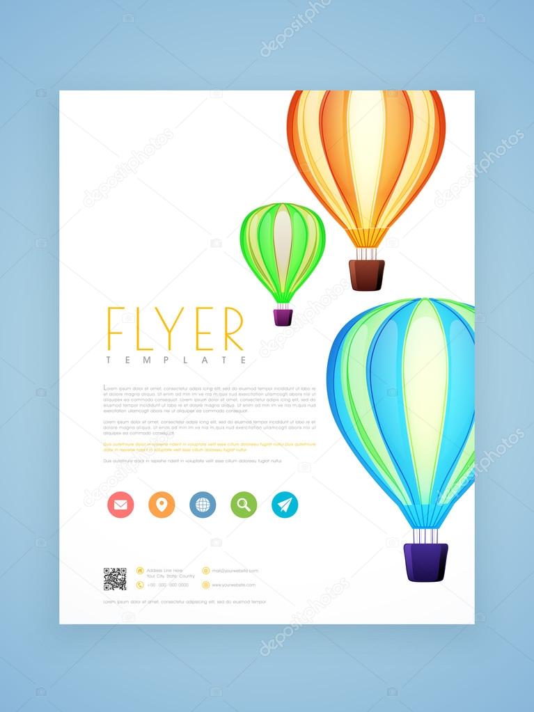 Flyer, template or brochure with hot air balloons.