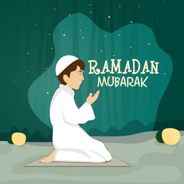 Ramazan Kareem kutlama için dua eden Müslüman çocuk.