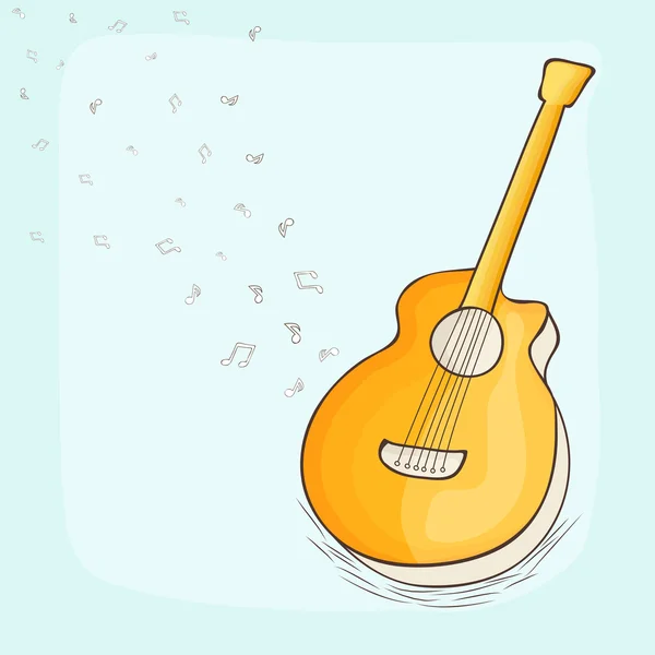 Guitarra instrumento musical con notas musicales . — Vector de stock