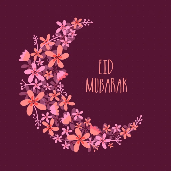 Çiçek Hilal ay için eid mubarak kutlama. — Stok Vektör