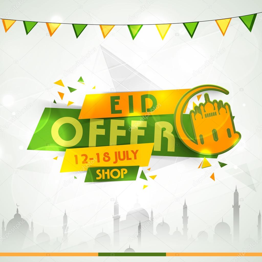Sale sticker, tag or label for Eid Mubarak celebration.