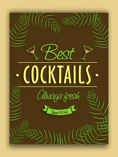 Brochure, modèle ou brochure de cocktails . — Image vectorielle