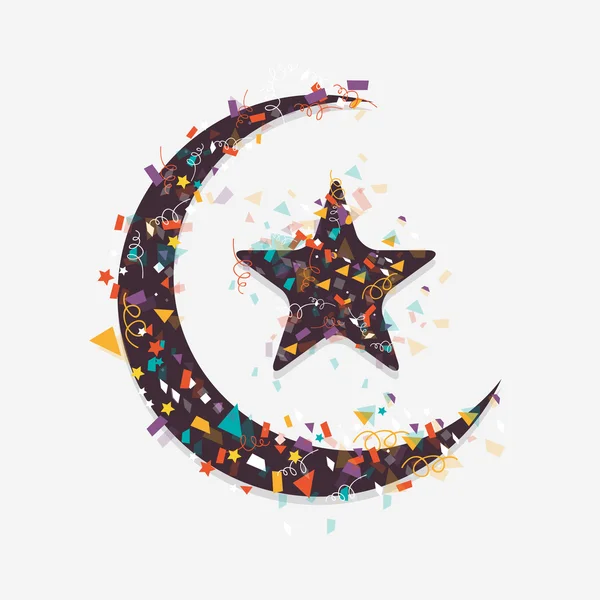 Islamitische festival, Eid Mubarak feest met maan en ster. — Stockvector