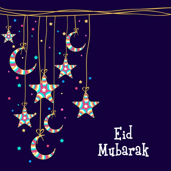 Tarjeta de felicitación con estrellas y luna para la celebración de Eid Mubarak . — Archivo Imágenes Vectoriales