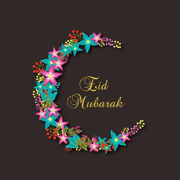 Luna decorada con flores para la celebración de Eid Mubarak . — Vector de stock