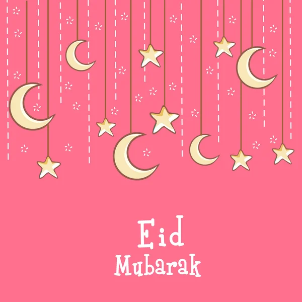 Tarjeta de felicitación con luna y estrellas para la celebración del Eid . — Vector de stock