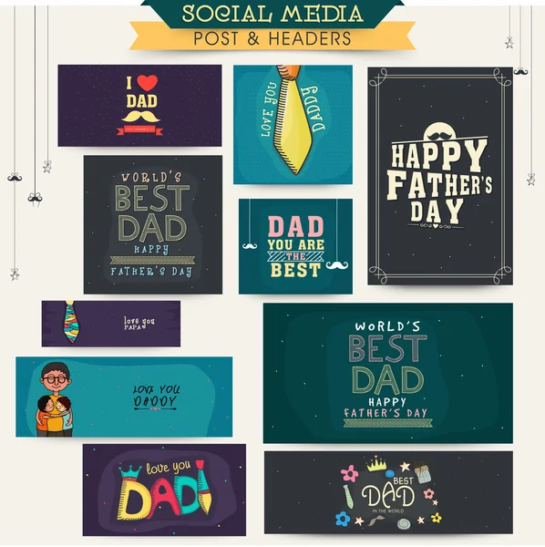 Social-Media-Post und Header für einen glücklichen Vatertag. — Stockvektor