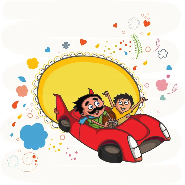 Vater und Sohn im Auto zum glücklichen Vatertag. — Stockvektor