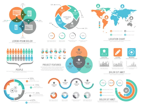 Un gran conjunto de elementos de infografía estadística para las empresas . — Vector de stock