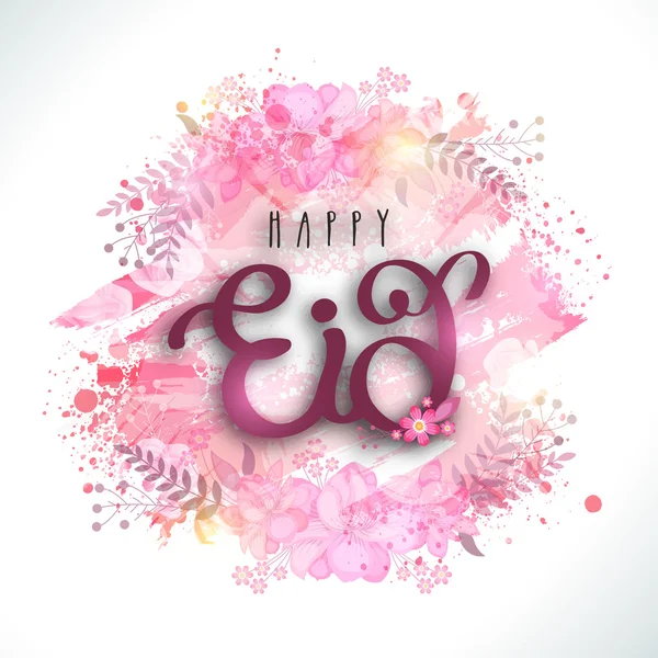 Eid Mubarak celebración con salpicaduras de colores y flores . — Vector de stock