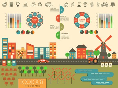 Şehir Manzaralı ekoloji Infographic öğelerin ayarla. 