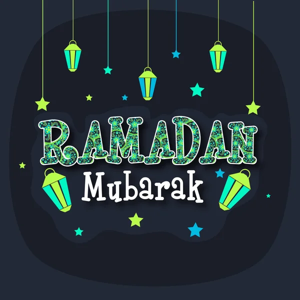 Cartão de saudação com texto elegante e lanternas para Ramadan Kareem . — Vetor de Stock