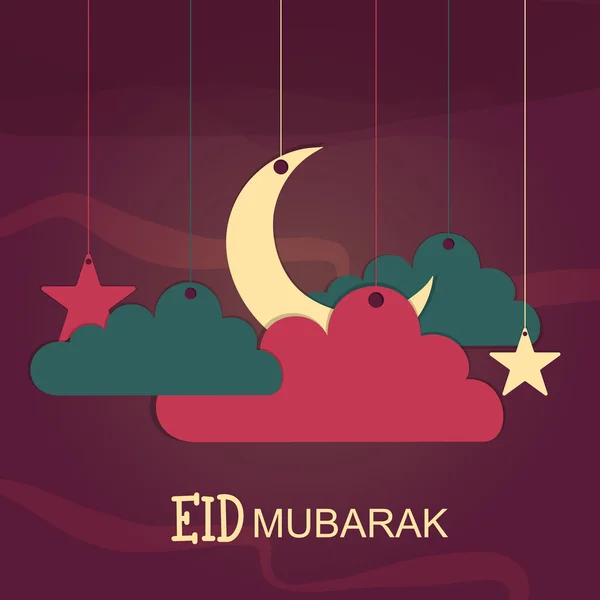 Tarjeta de felicitación con luna y estrella para la celebración del Eid . — Archivo Imágenes Vectoriales