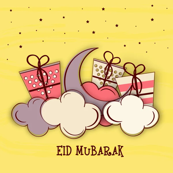 Lua com presentes para a celebração Eid Mubarak . —  Vetores de Stock