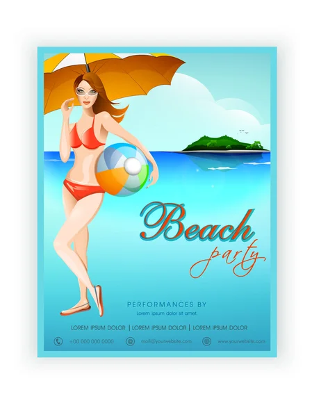 Template, banner or flyer design for beach party. — Stock Vector