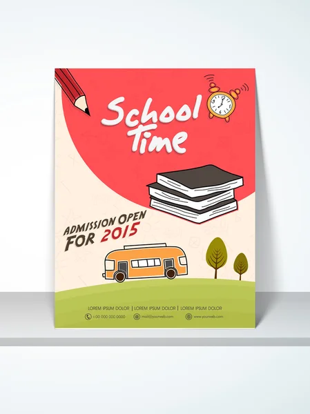 School tijd flyer, sjabloon of banner. — Stockvector