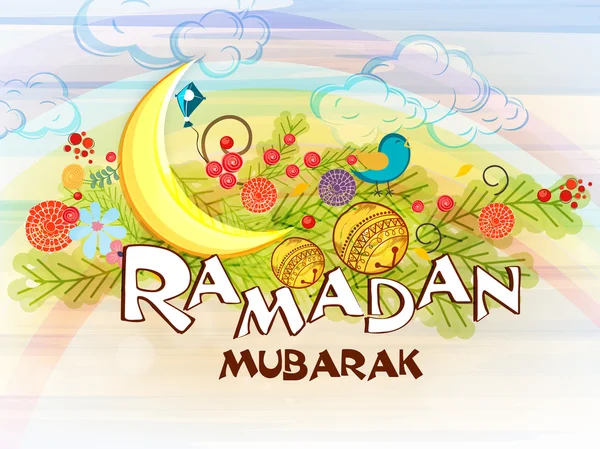 Hermosa tarjeta de felicitación para la celebración del Ramadán Kareem . — Vector de stock