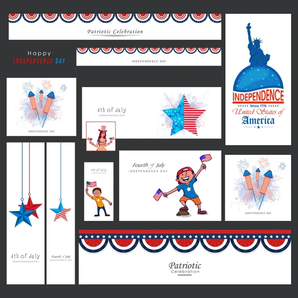 American Independence Day social media ads or headers. — Stock Vector