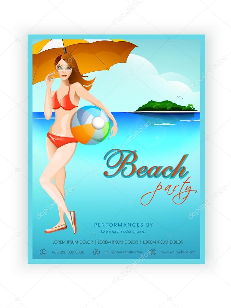 Template, banner or flyer design for beach party.