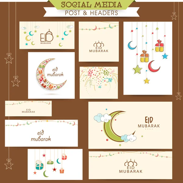 Conjunto de post y encabezado de redes sociales para Eid Mubarak . — Archivo Imágenes Vectoriales