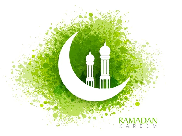 Celebração do Ramadã Kareem com mesquita e lua . — Vetor de Stock