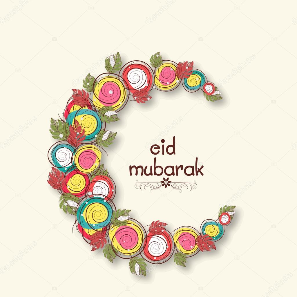 Creative colorful moon for Eid Mubarak celebration.