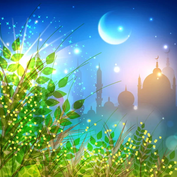 Hermosa tarjeta de felicitación para la celebración del festival Eid . — Vector de stock