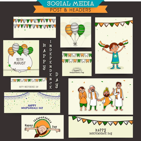 Social media ads or headers for Independence Day celebration. — 스톡 벡터