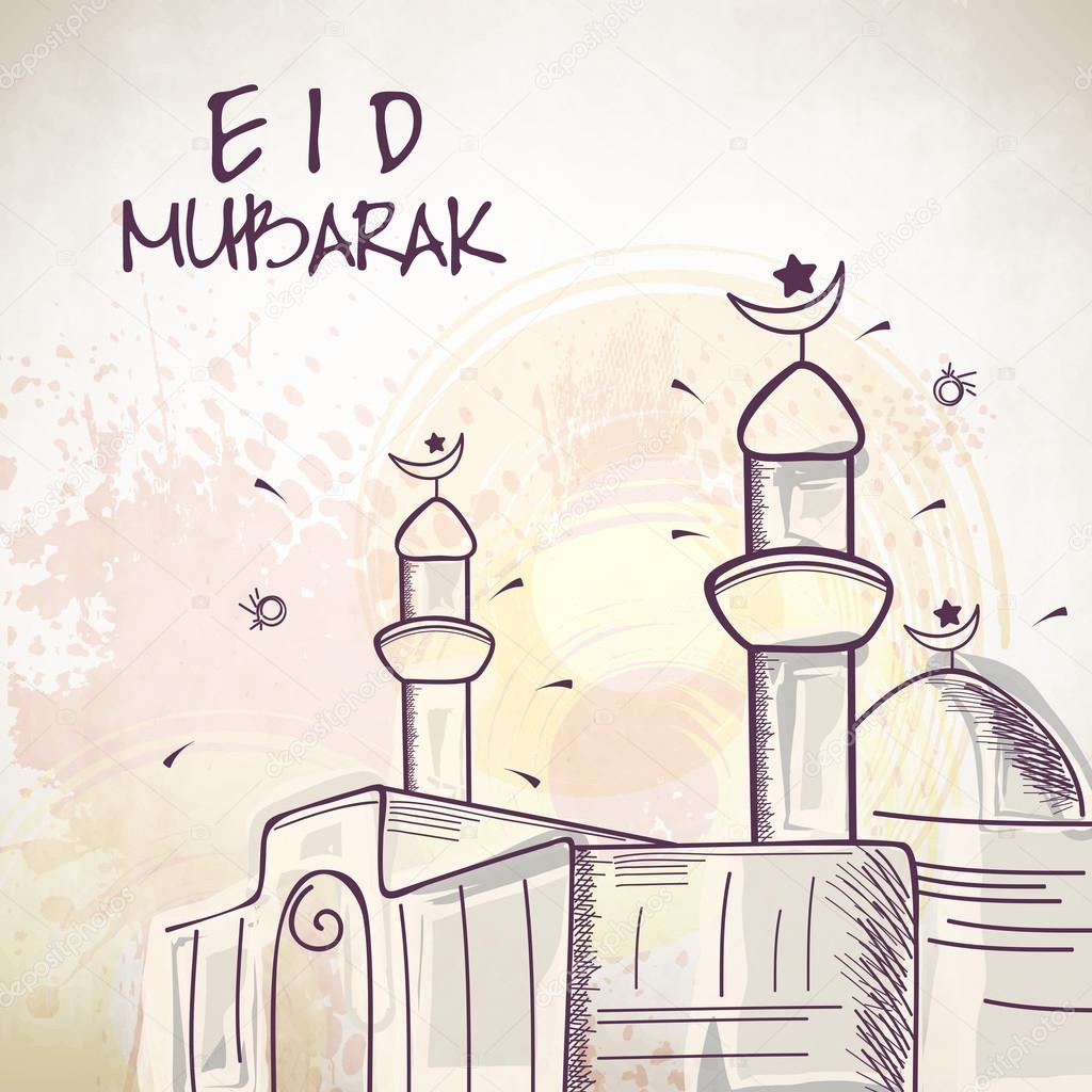 Muslim community festival, Eid Mubarak celebration with Mosque.