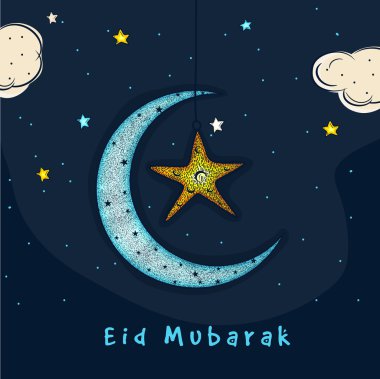 ay ve yıldız bayram kutlaması için tebrik kartı.