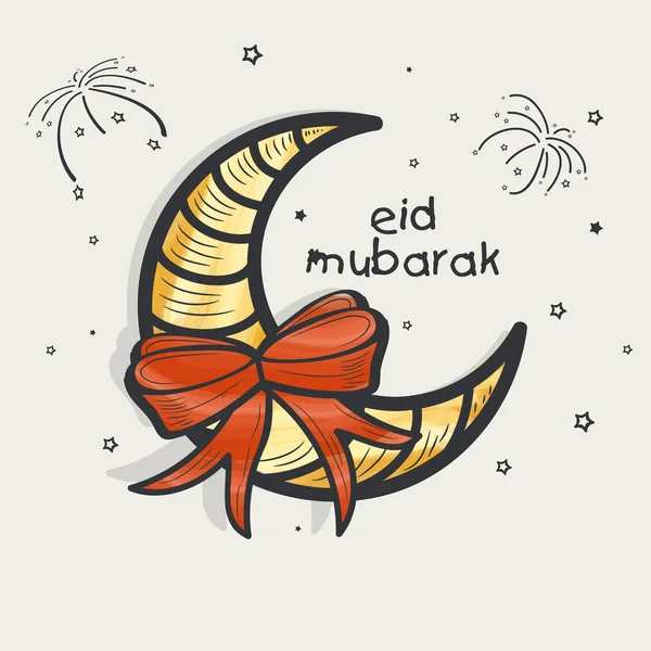 Eid Mubarak celebration with creative moon and ribbon. — Stock Vector