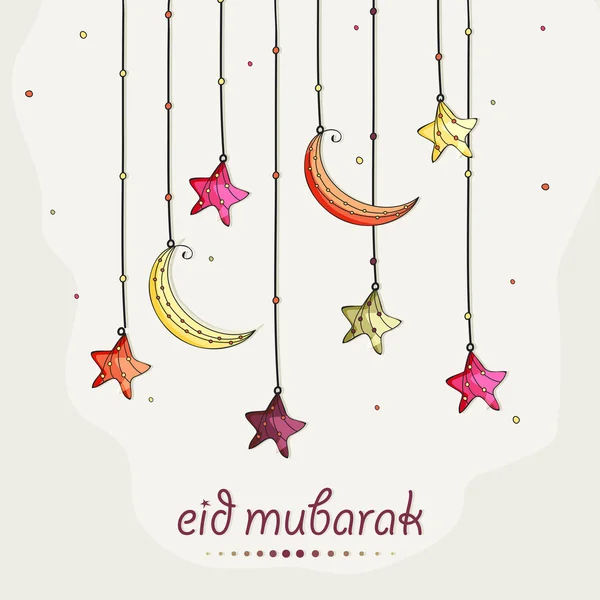 Přání s měsícem a hvězdami oslavu eid. — Stockový vektor