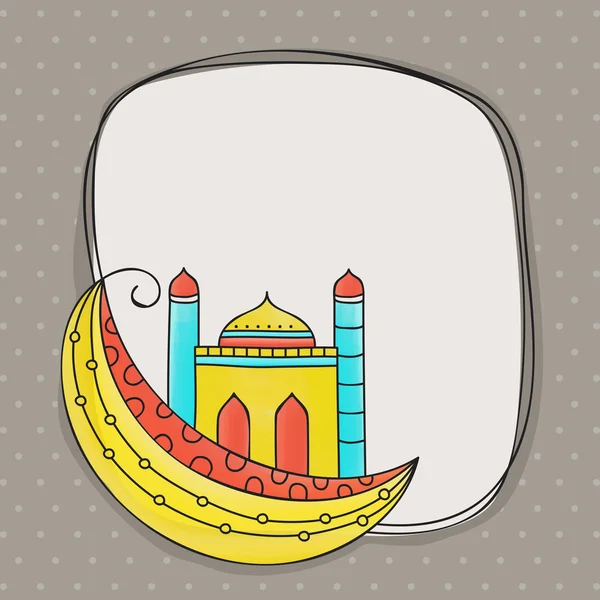 Greeting card with mosque and moon for Eid celebration. — Stok Vektör