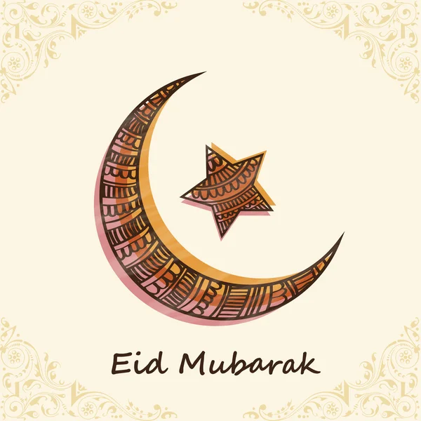 Luna decorada con flores y estrella para la celebración de Eid Mubarak . — Vector de stock