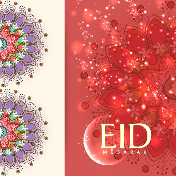 Beautiful floral greeting card for Eid celebration. — Stok Vektör