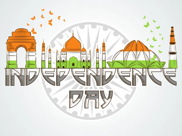 Beroemde monumenten voor Indian Independence Day. — Stockvector